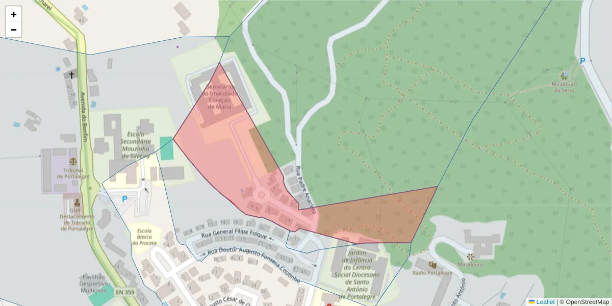 Mapa detalhado do código postal 7300-120 com limites, códigos postais vizinhos e agências dos correios