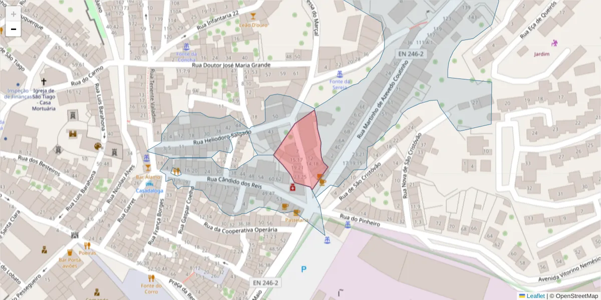 Mapa detalhado do código postal 7300-134 com limites, códigos postais vizinhos e agências dos correios