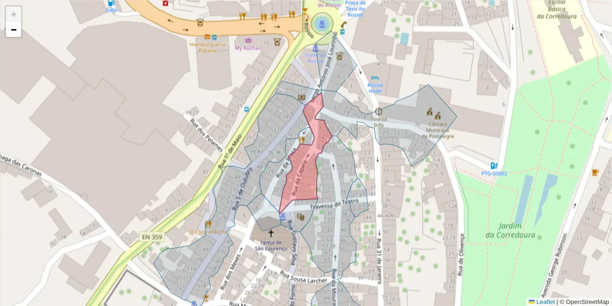 Mapa detalhado do código postal 7300-136 com limites, códigos postais vizinhos e agências dos correios