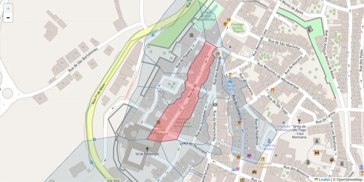 Mapa detalhado do código postal 7300-145 com limites, códigos postais vizinhos e agências dos correios