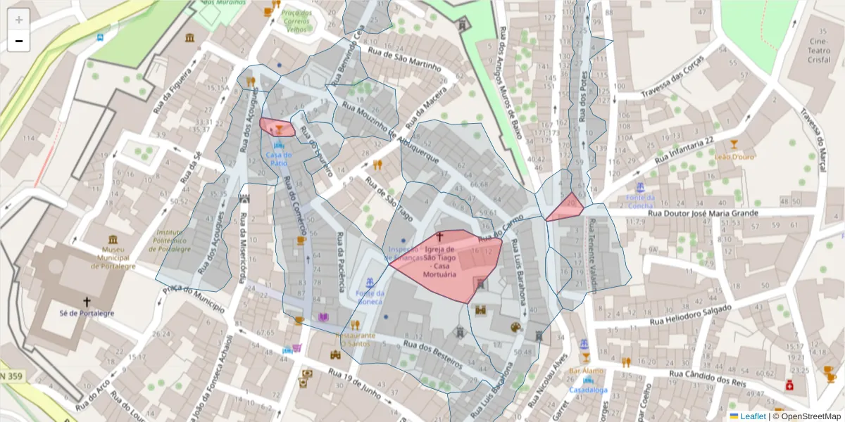Mapa detalhado do código postal 7300-158 com limites, códigos postais vizinhos e agências dos correios