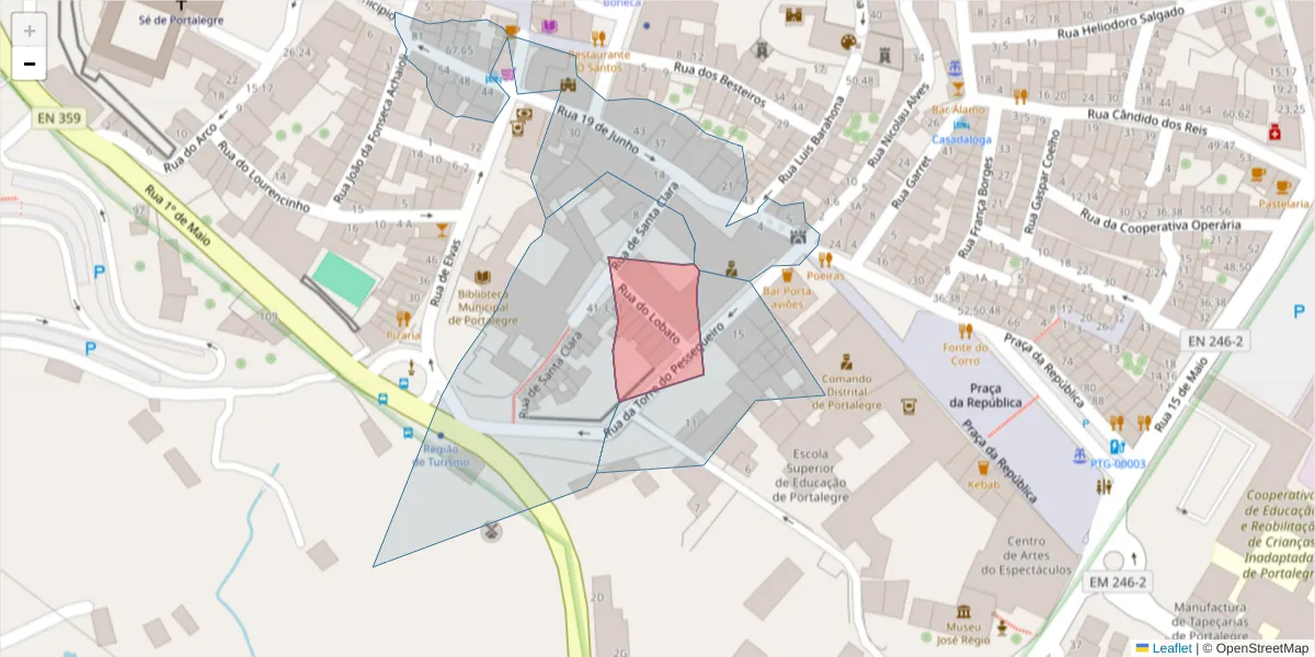 Mapa detalhado do código postal 7300-162 com limites, códigos postais vizinhos e agências dos correios