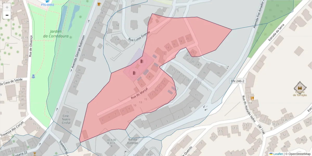 Mapa detalhado do código postal 7300-164 com limites, códigos postais vizinhos e agências dos correios