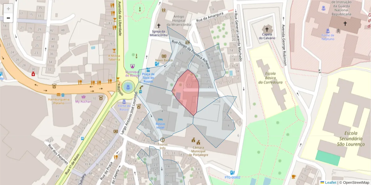 Mapa detalhado do código postal 7300-167 com limites, códigos postais vizinhos e agências dos correios
