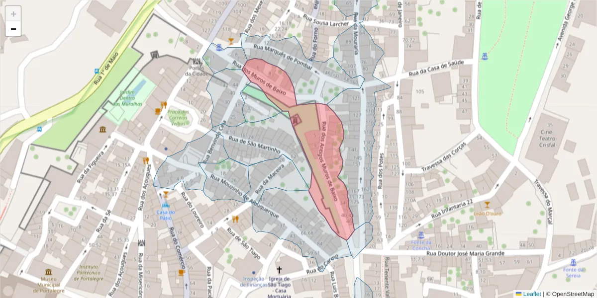 Mapa detalhado do código postal 7300-172 com limites, códigos postais vizinhos e agências dos correios
