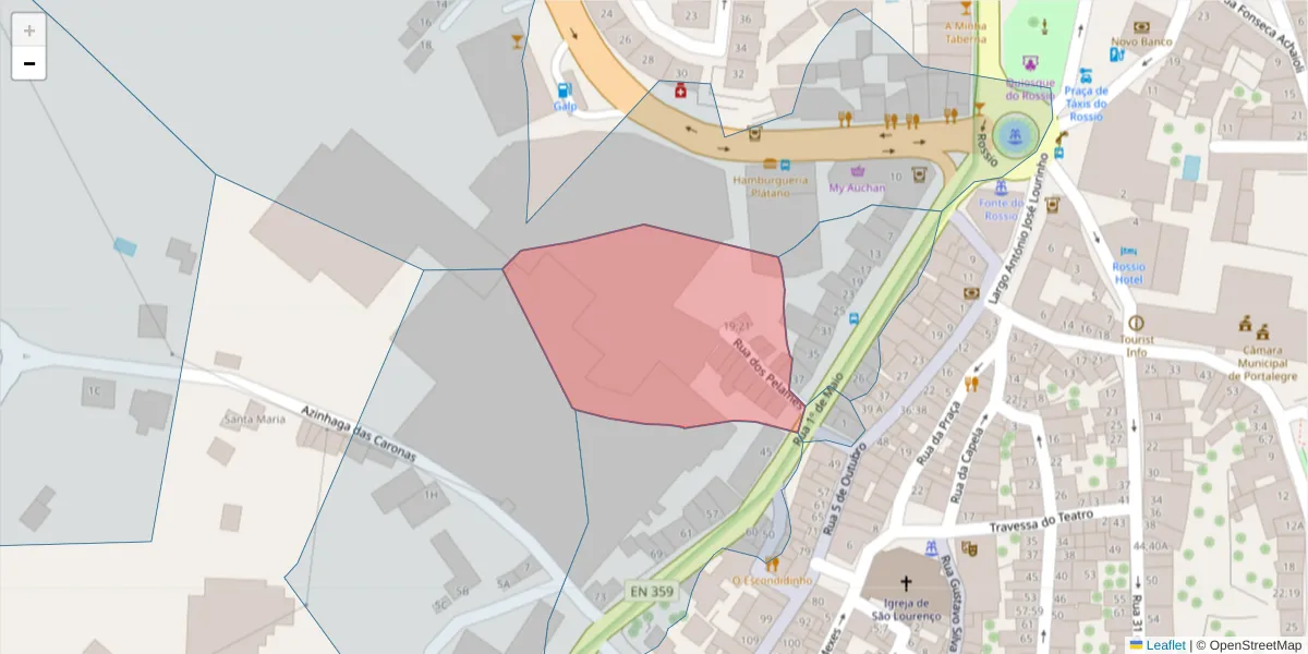 Mapa detalhado do código postal 7300-175 com limites, códigos postais vizinhos e agências dos correios