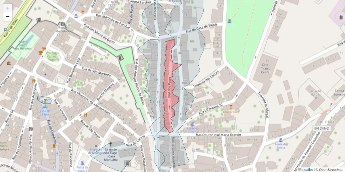 Mapa detalhado do código postal 7300-176 com limites, códigos postais vizinhos e agências dos correios
