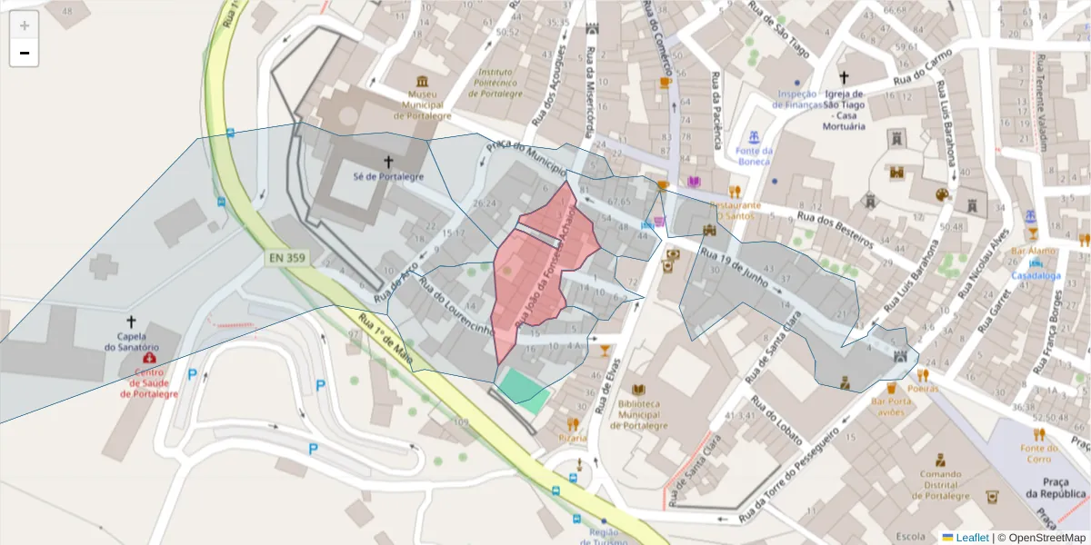 Mapa detalhado do código postal 7300-189 com limites, códigos postais vizinhos e agências dos correios
