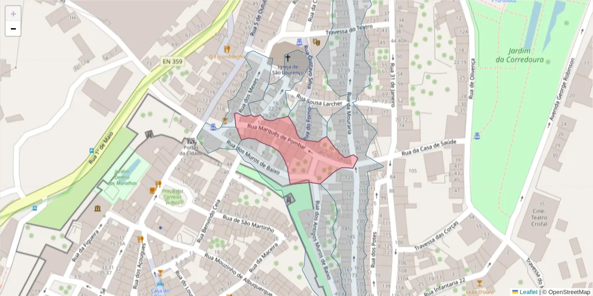 Mapa detalhado do código postal 7300-195 com limites, códigos postais vizinhos e agências dos correios