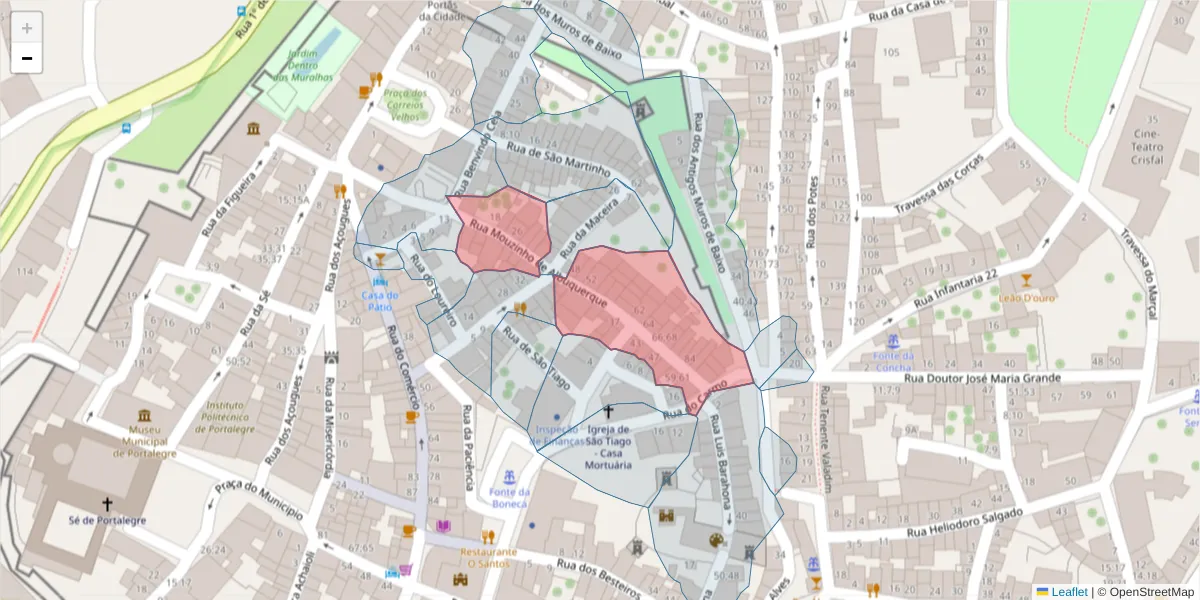Mapa detalhado do código postal 7300-197 com limites, códigos postais vizinhos e agências dos correios