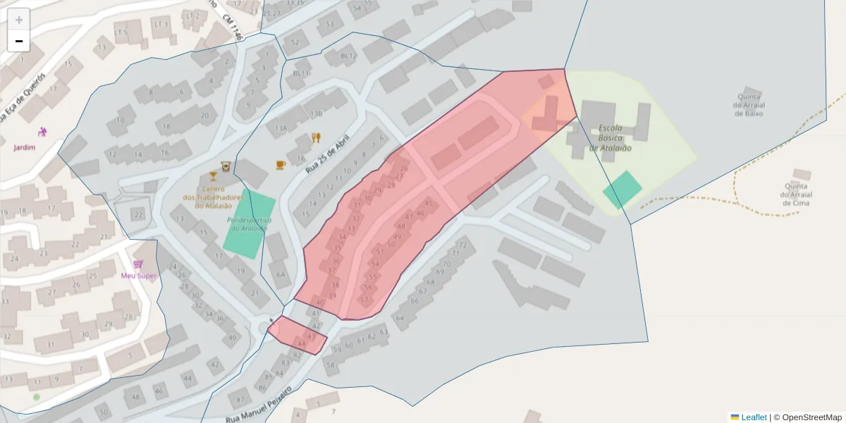 Mapa detalhado do código postal 7300-203 com limites, códigos postais vizinhos e agências dos correios