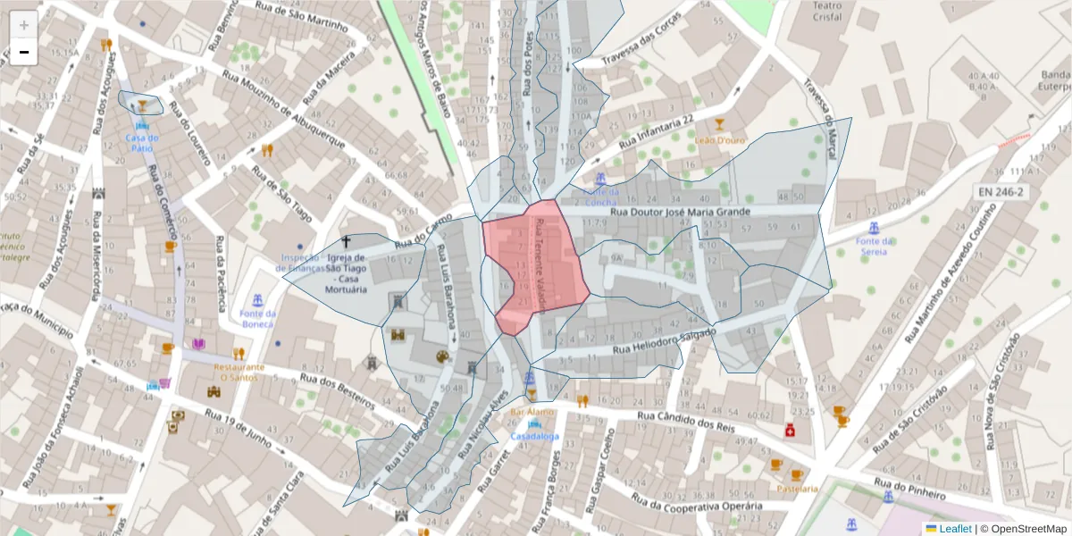 Mapa detalhado do código postal 7300-209 com limites, códigos postais vizinhos e agências dos correios