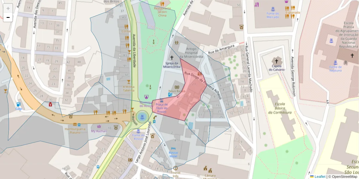Mapa detalhado do código postal 7300-215 com limites, códigos postais vizinhos e agências dos correios
