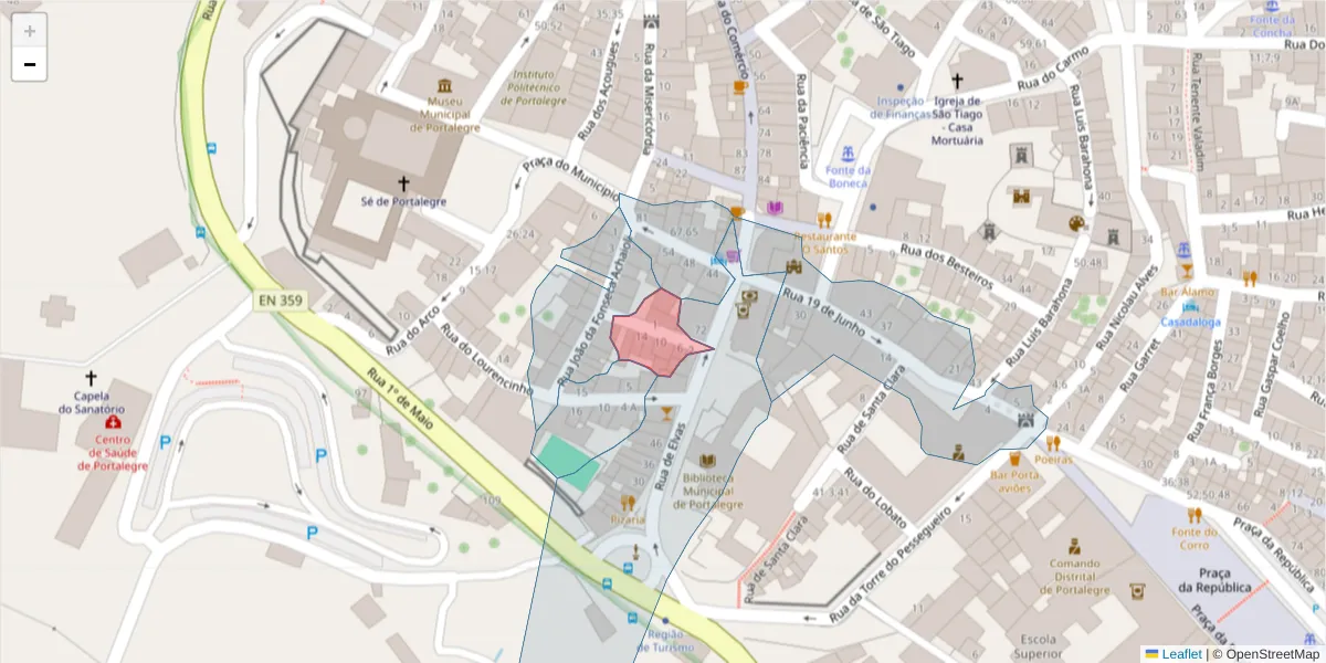 Mapa detalhado do código postal 7300-219 com limites, códigos postais vizinhos e agências dos correios