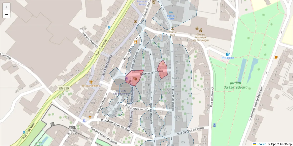 Mapa detalhado do código postal 7300-224 com limites, códigos postais vizinhos e agências dos correios