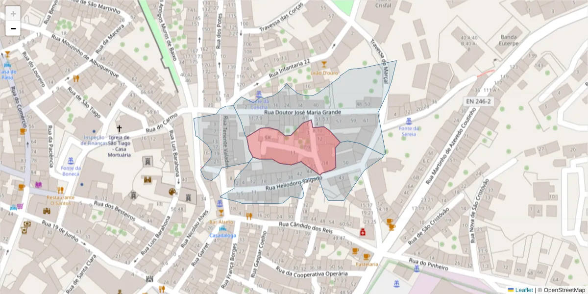 Mapa detalhado do código postal 7300-226 com limites, códigos postais vizinhos e agências dos correios