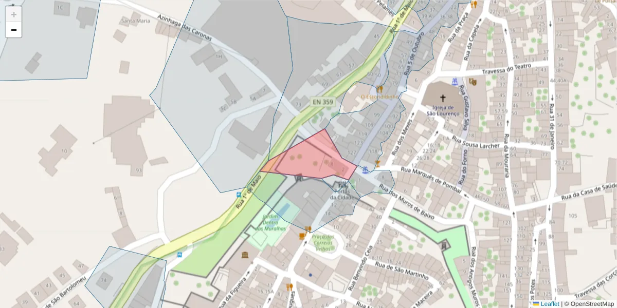 Mapa detalhado do código postal 7300-228 com limites, códigos postais vizinhos e agências dos correios
