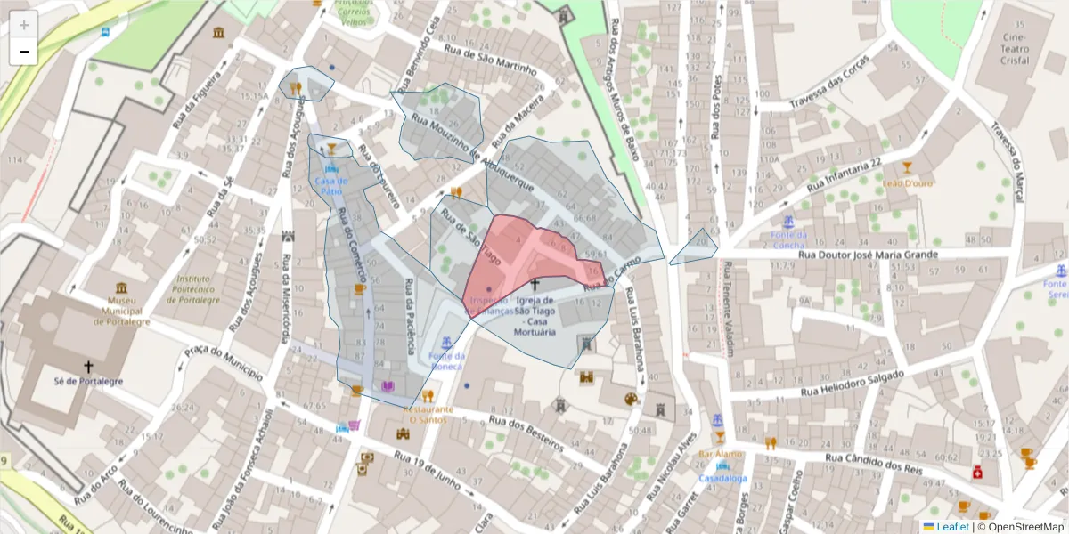 Mapa detalhado do código postal 7300-234 com limites, códigos postais vizinhos e agências dos correios