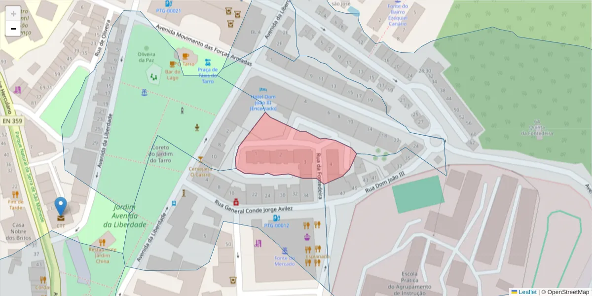 Mapa detalhado do código postal 7300-253 com limites, códigos postais vizinhos e agências dos correios