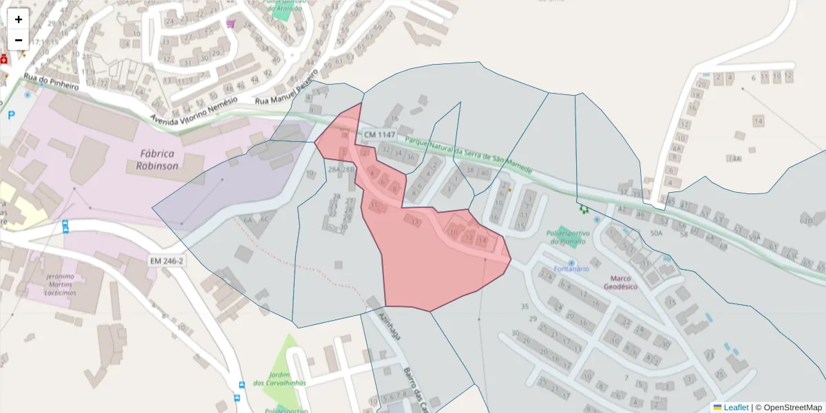 Mapa detalhado do código postal 7300-302 com limites, códigos postais vizinhos e agências dos correios