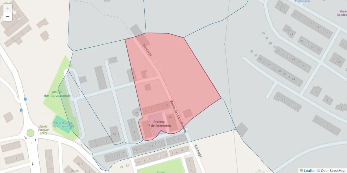 Mapa detalhado do código postal 7300-304 com limites, códigos postais vizinhos e agências dos correios