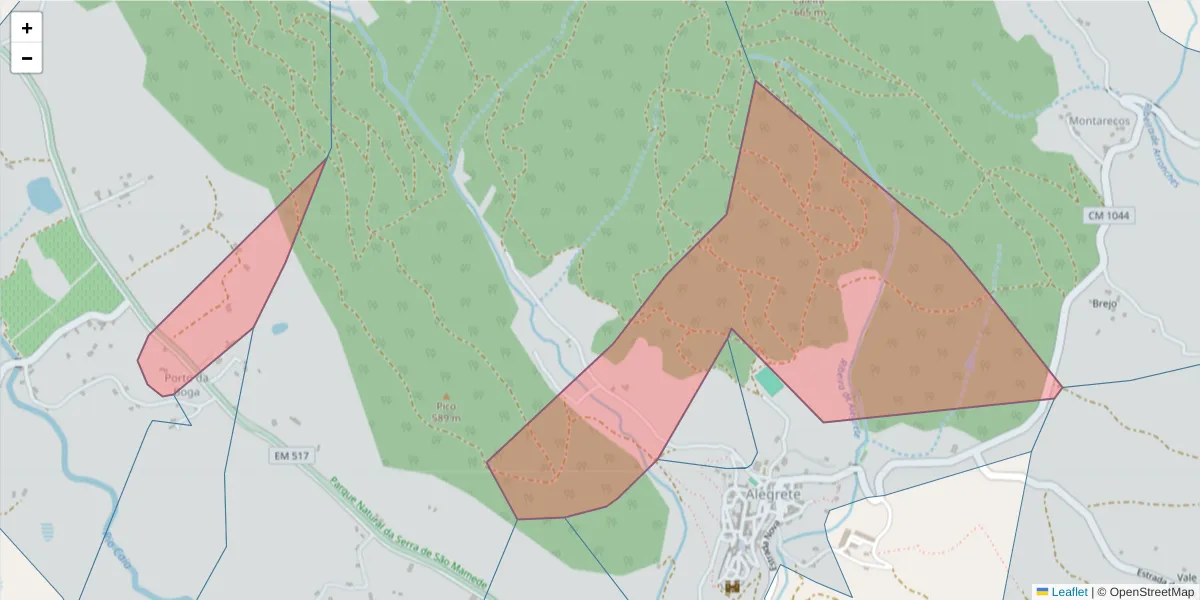 Mapa detalhado do código postal 7300-312 com limites, códigos postais vizinhos e agências dos correios