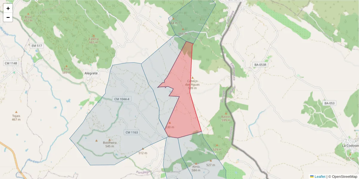 Mapa detalhado do código postal 7300-319 com limites, códigos postais vizinhos e agências dos correios