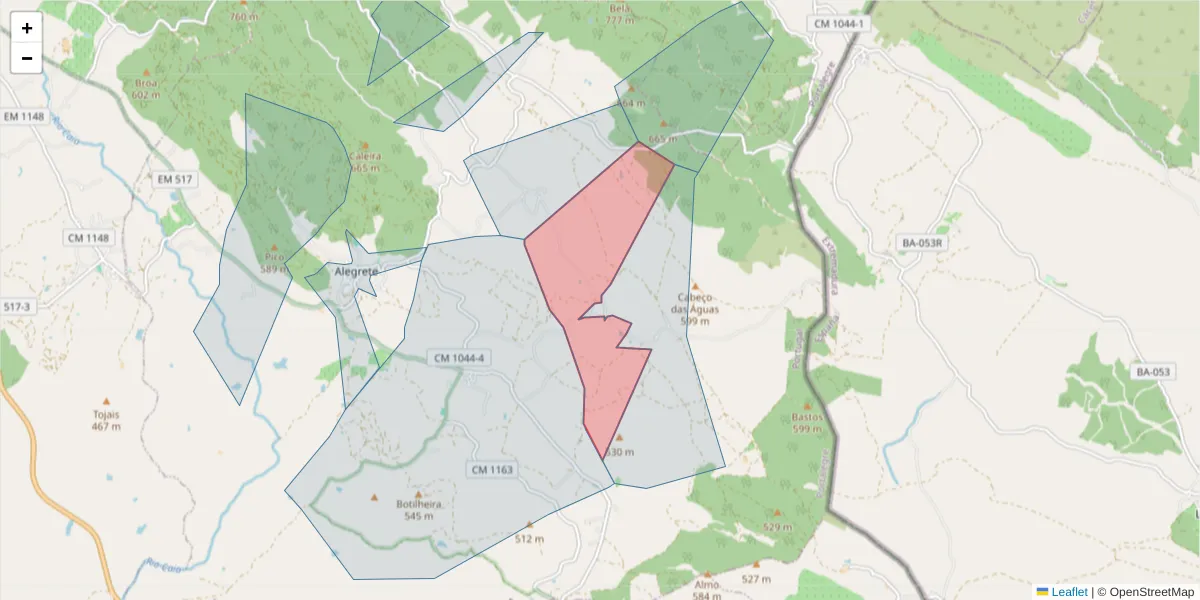 Mapa detalhado do código postal 7300-320 com limites, códigos postais vizinhos e agências dos correios