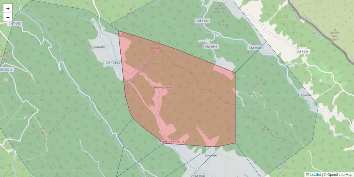 Mapa detalhado do código postal 7300-321 com limites, códigos postais vizinhos e agências dos correios