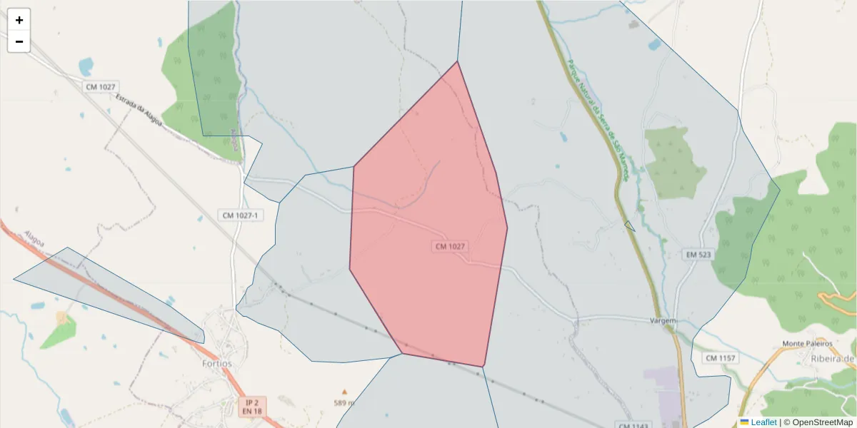 Mapa detalhado do código postal 7300-371 com limites, códigos postais vizinhos e agências dos correios