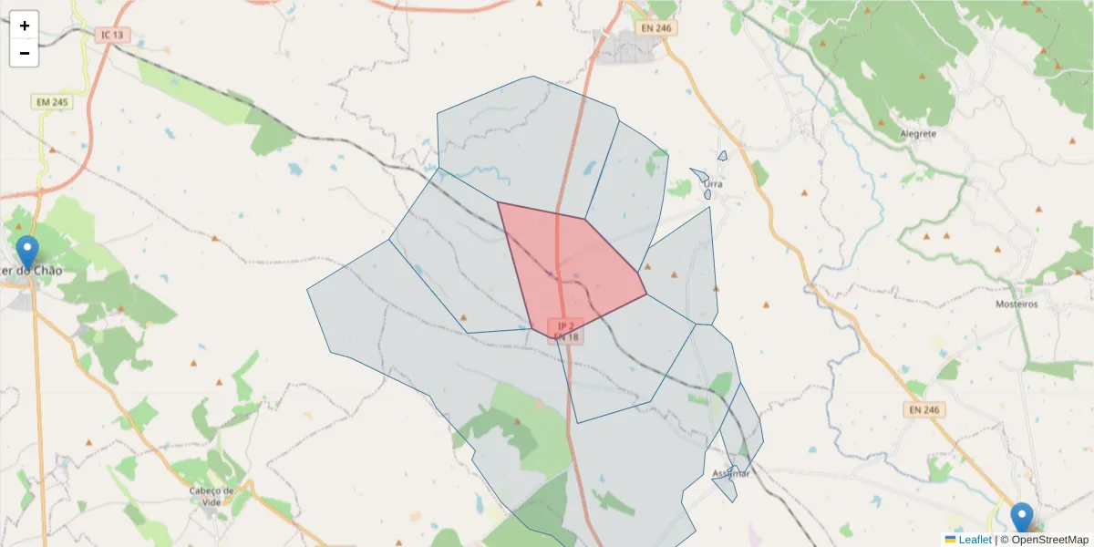 Mapa detalhado do código postal 7300-569 com limites, códigos postais vizinhos e agências dos correios
