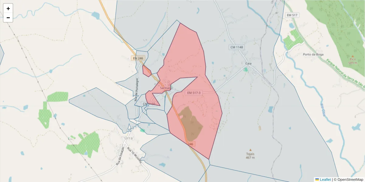 Mapa detalhado do código postal 7300-570 com limites, códigos postais vizinhos e agências dos correios