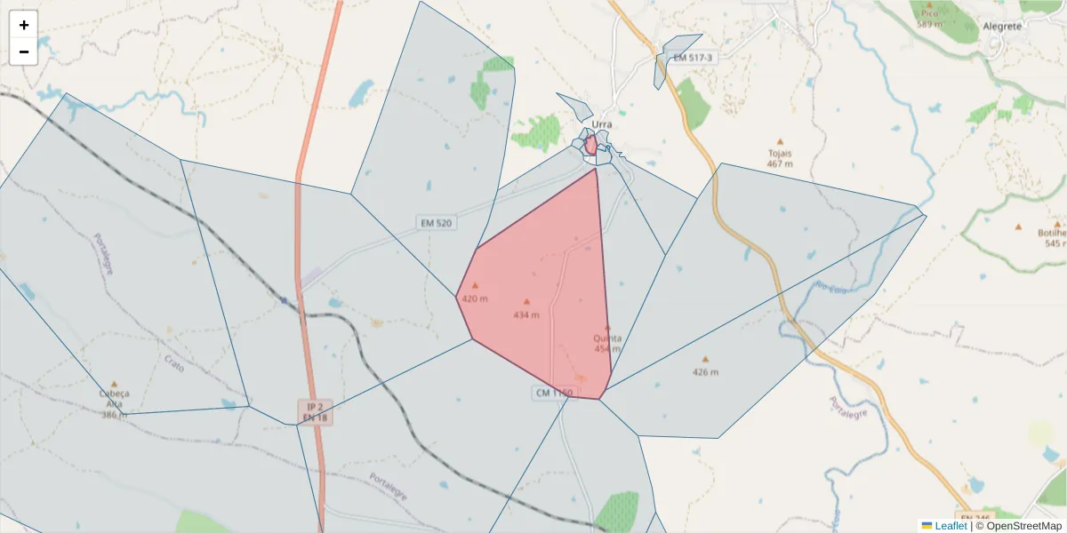 Mapa detalhado do código postal 7300-577 com limites, códigos postais vizinhos e agências dos correios