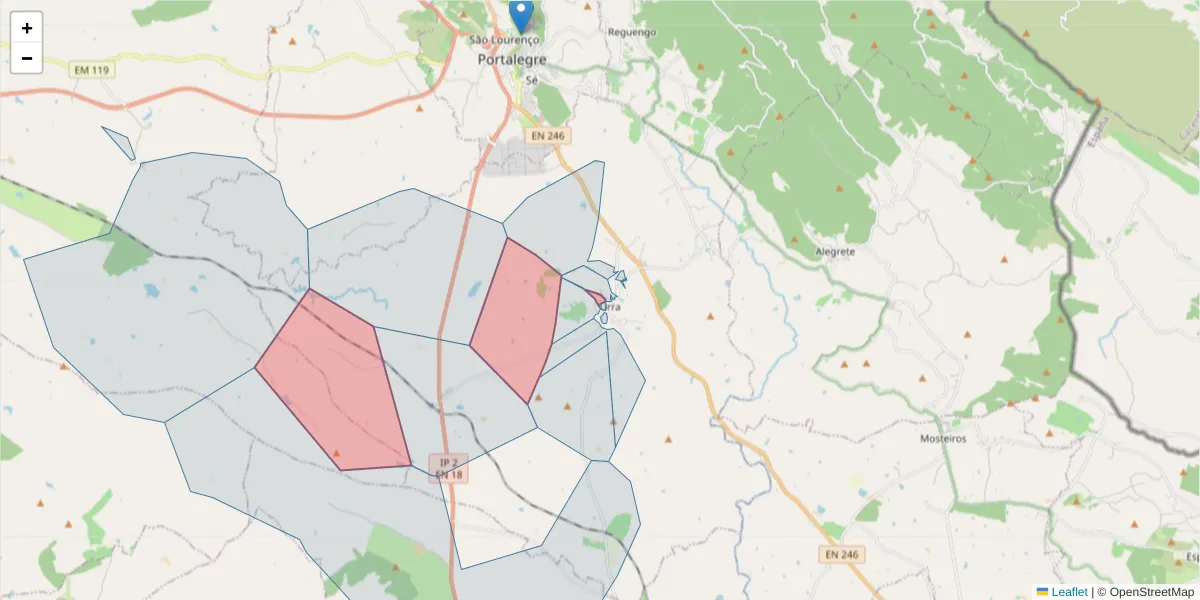 Mapa detalhado do código postal 7300-578 com limites, códigos postais vizinhos e agências dos correios