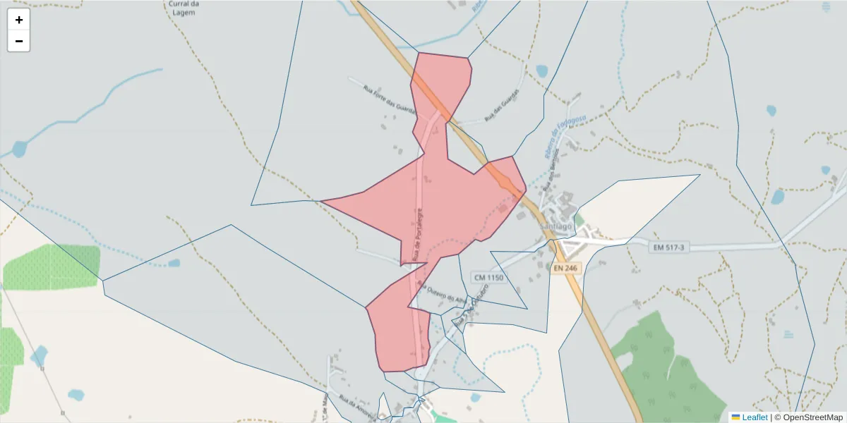 Mapa detalhado do código postal 7300-602 com limites, códigos postais vizinhos e agências dos correios