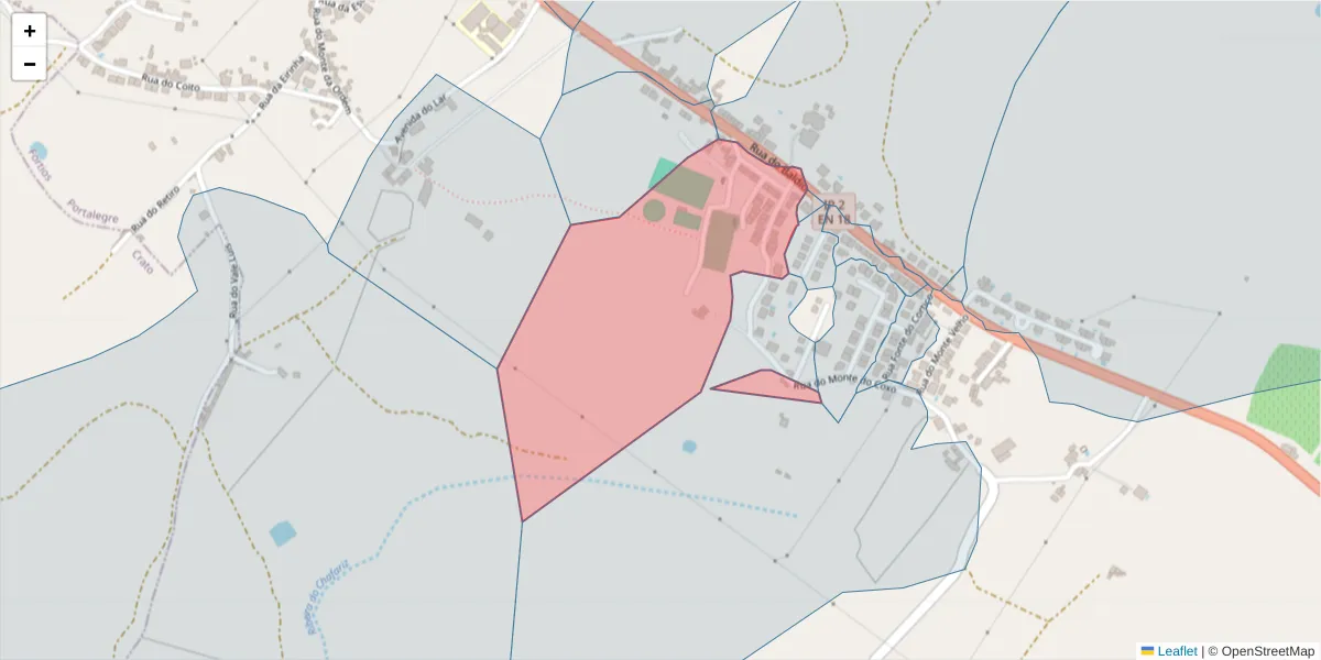 Mapa detalhado do código postal 7300-655 com limites, códigos postais vizinhos e agências dos correios