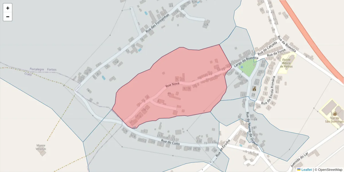 Mapa detalhado do código postal 7300-686 com limites, códigos postais vizinhos e agências dos correios