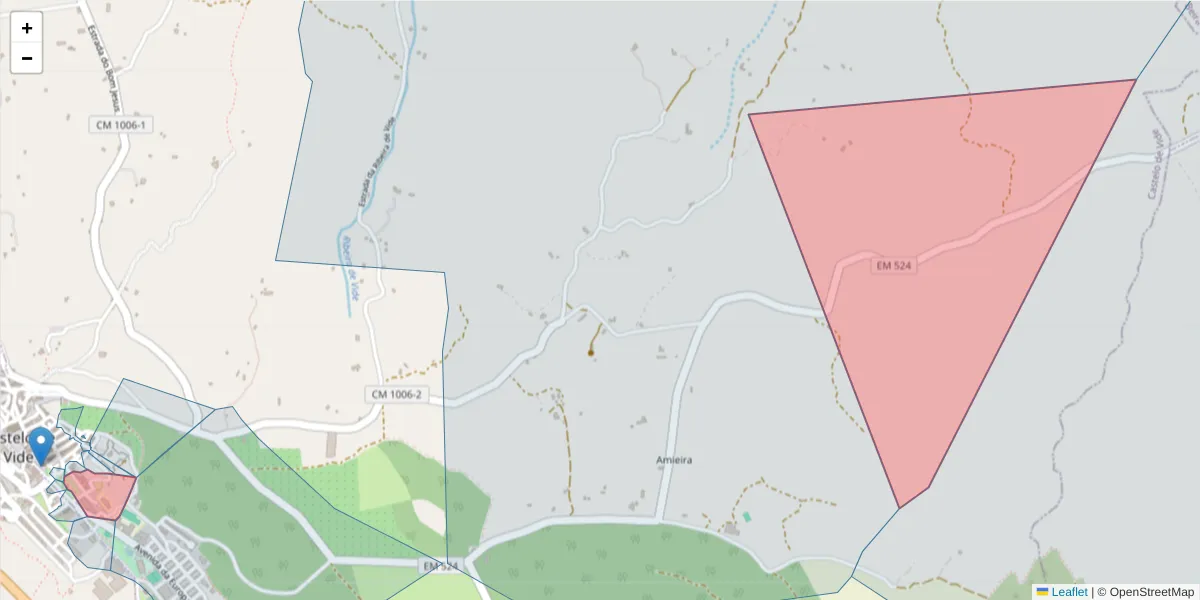 Mapa detalhado do código postal 7320-101 com limites, códigos postais vizinhos e agências dos correios