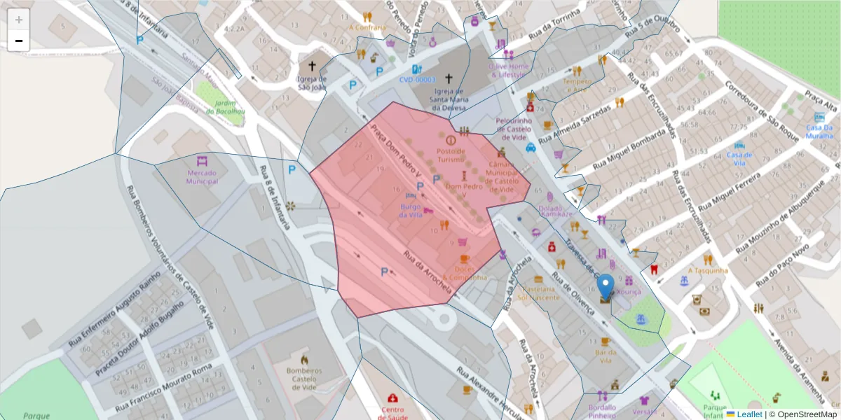 Mapa detalhado do código postal 7320-113 com limites, códigos postais vizinhos e agências dos correios