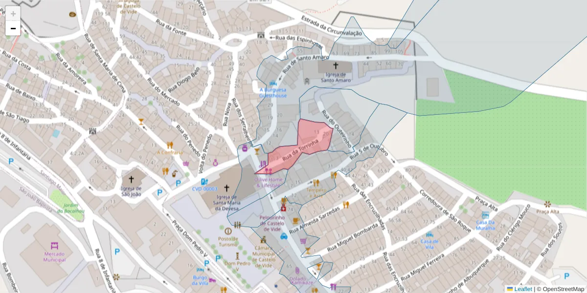 Mapa detalhado do código postal 7320-124 com limites, códigos postais vizinhos e agências dos correios