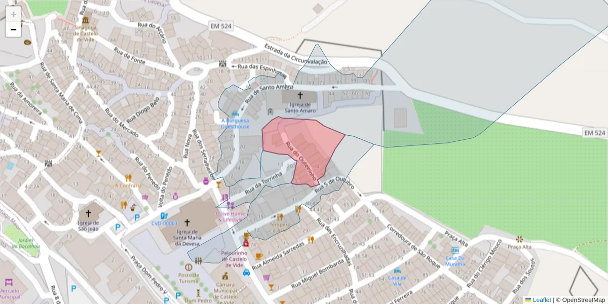 Mapa detalhado do código postal 7320-127 com limites, códigos postais vizinhos e agências dos correios