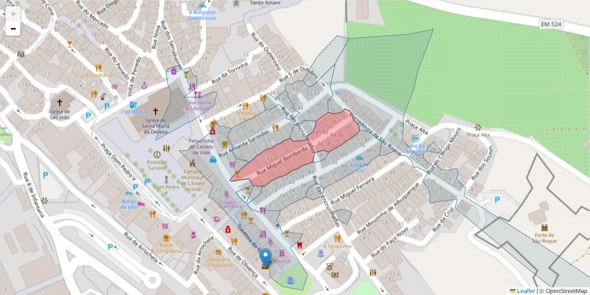Mapa detalhado do código postal 7320-131 com limites, códigos postais vizinhos e agências dos correios