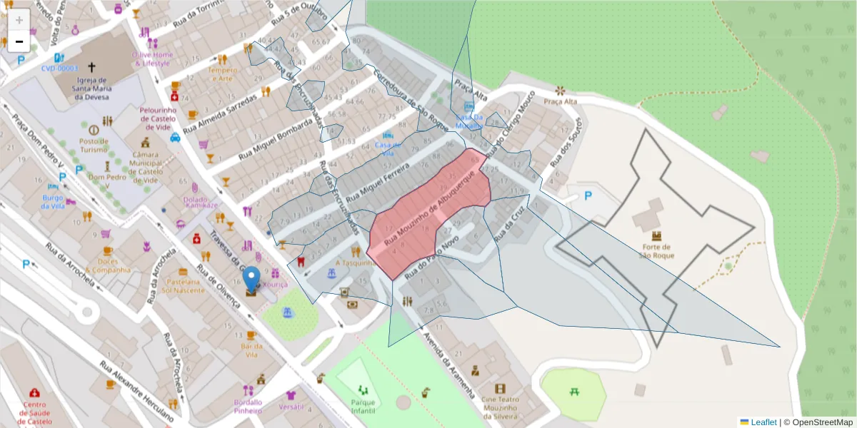 Mapa detalhado do código postal 7320-133 com limites, códigos postais vizinhos e agências dos correios