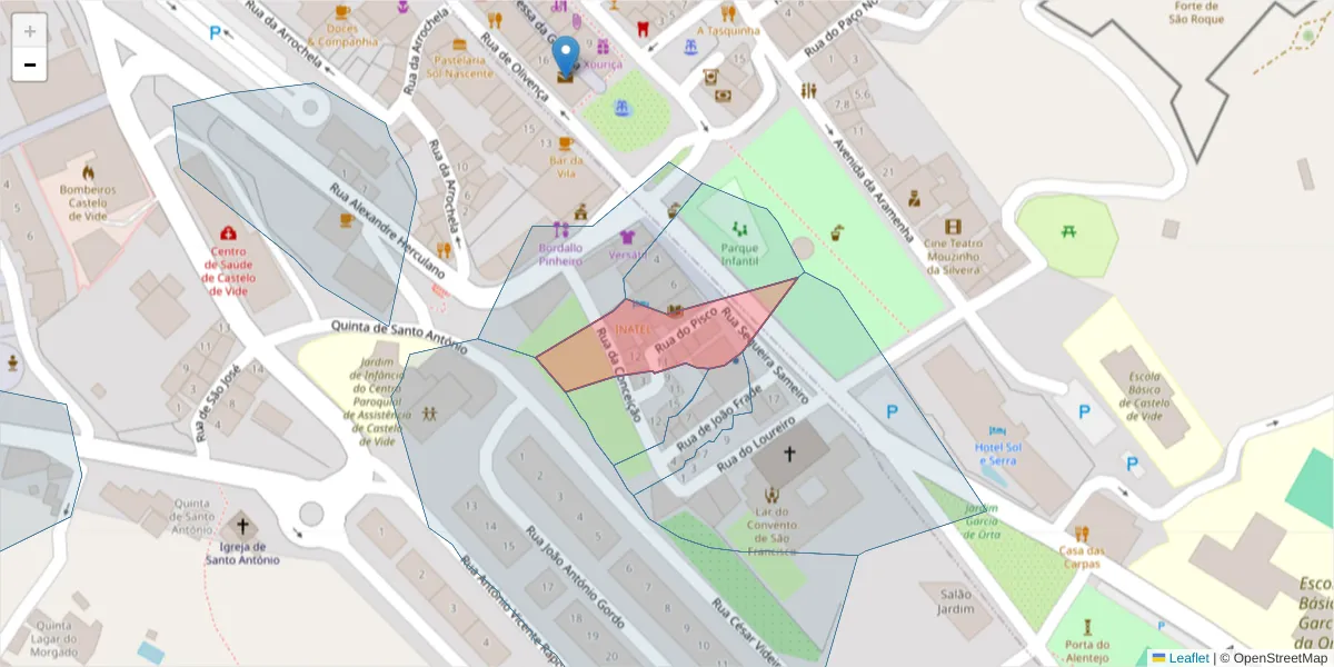 Mapa detalhado do código postal 7320-135 com limites, códigos postais vizinhos e agências dos correios
