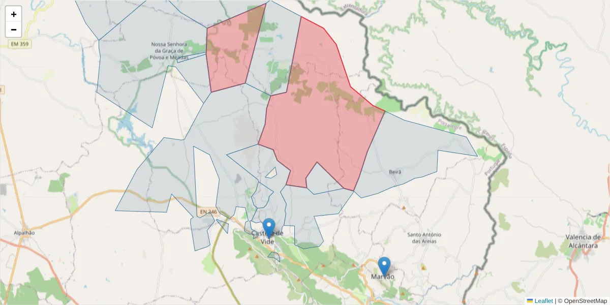 Mapa detalhado do código postal 7320-139 com limites, códigos postais vizinhos e agências dos correios