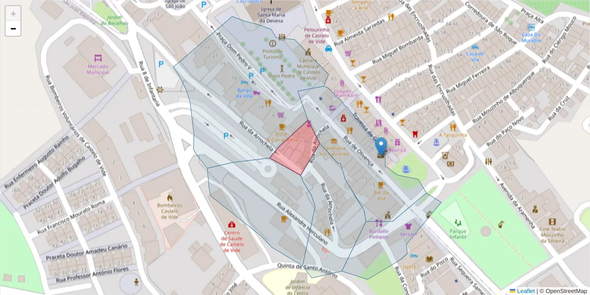 Mapa detalhado do código postal 7320-141 com limites, códigos postais vizinhos e agências dos correios