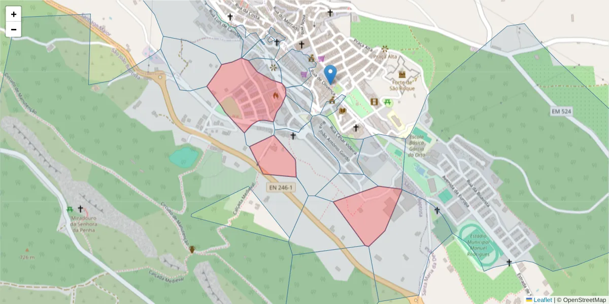 Mapa detalhado do código postal 7320-147 com limites, códigos postais vizinhos e agências dos correios