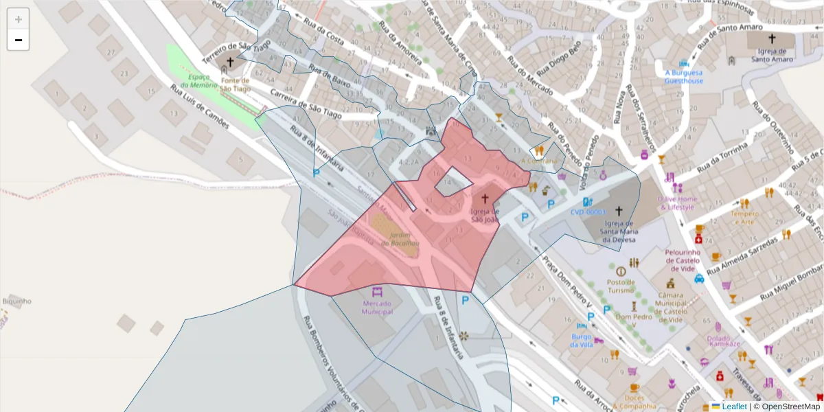 Mapa detalhado do código postal 7320-148 com limites, códigos postais vizinhos e agências dos correios