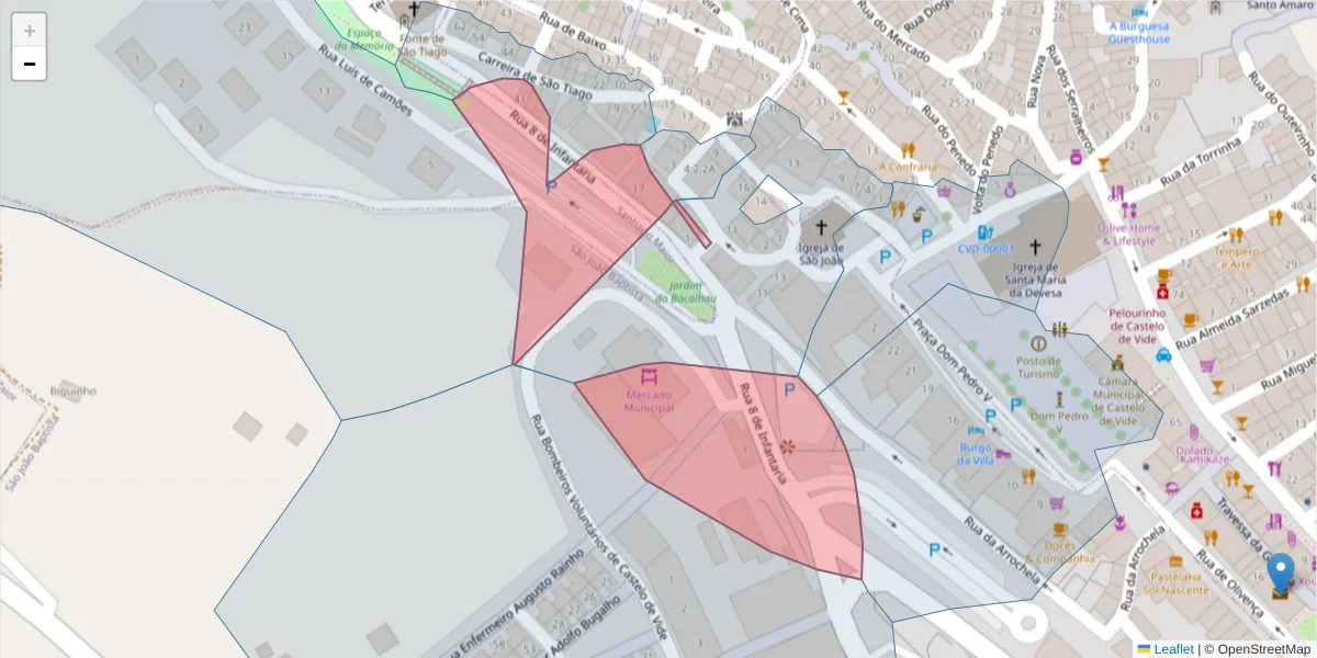 Mapa detalhado do código postal 7320-153 com limites, códigos postais vizinhos e agências dos correios
