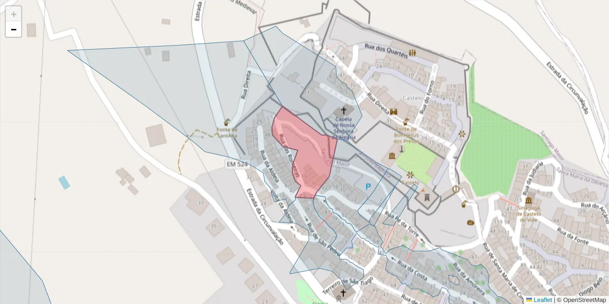 Mapa detalhado do código postal 7320-162 com limites, códigos postais vizinhos e agências dos correios